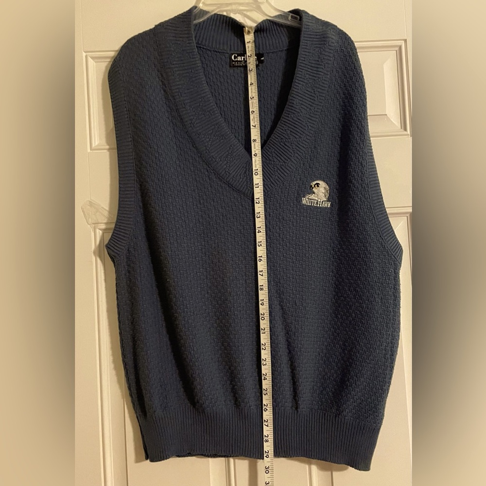 Carlyle Vintage Dusty Blue Sweater V-Neck Vest Large White Hawk Golf Club logo